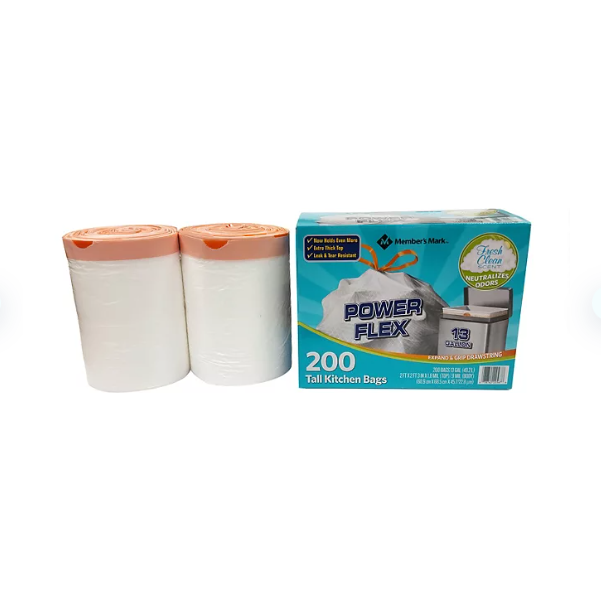 Product image of Member's Mark Power Flex Tall Kitchen Drawstring Trash Bags, Fresh Scent (13 gal., 200 ct.)