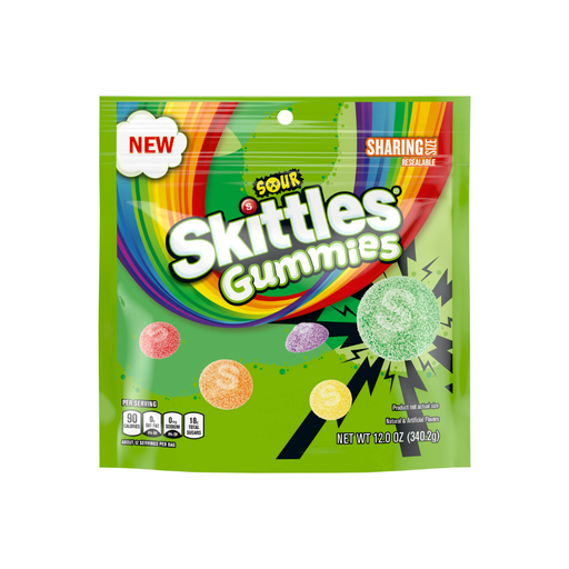 Product image of Skittles Sour Gummies Chewy Candy, Gluten Free, Sharing Size, 12 oz, Bag