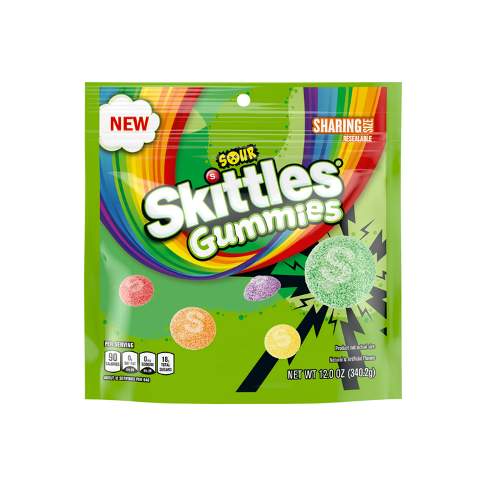 Product image of Skittles Sour Gummies Chewy Candy, Gluten Free, Sharing Size, 12 oz, Bag