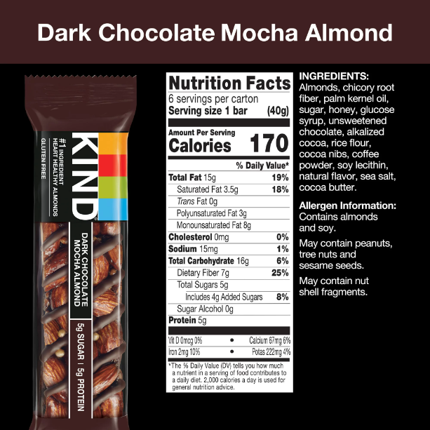 Product image of KIND Nut Bars, Dark Chocolate Mocha Almond, 1.4 oz, 6 Ct
