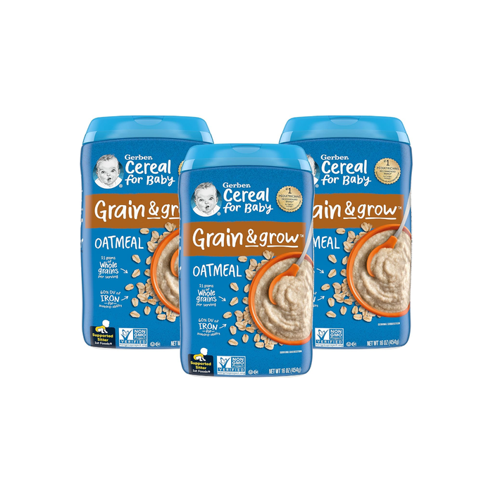 Product image of Gerber 1st Foods Cereal for Baby Grain & Grow Baby Cereal, Oatmeal, 8 oz Canister (Pack of 3)