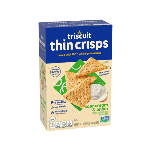 Product image of Triscuit Thin Crisps Sour Cream & Onion Whole Grain Wheat Crackers, 7.1 oz