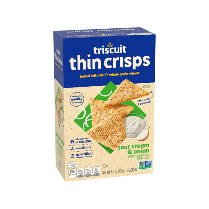Product image of Triscuit Thin Crisps Sour Cream & Onion Whole Grain Wheat Crackers, 7.1 oz