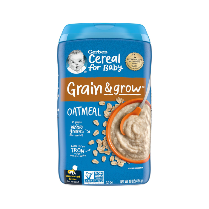 Product image of Gerber 1st Foods Cereal for Baby Grain & Grow Baby Cereal, Oatmeal, 8 oz Canister (Pack of 3)