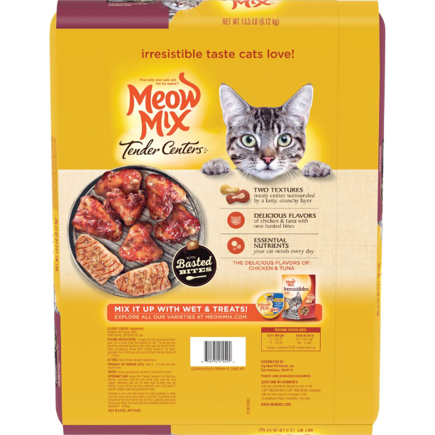Product image of Meow Mix Tender Centers with Basted Bites, Chicken and Tuna Flavored Dry Cat Food, 13.5-Pound