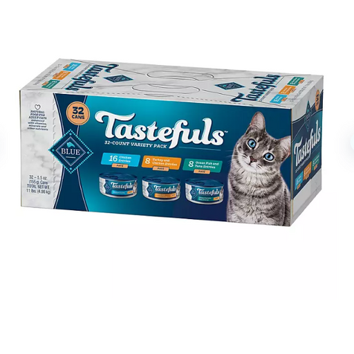 Product image of Blue Buffalo Tastefuls Pate Wet Cat Food, Variety Pack (5.5 oz., 32 ct.)