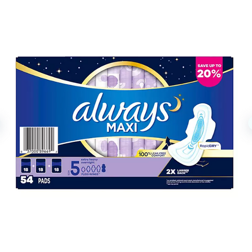 Product image of Always Maxi Extra Heavy Overnight Pads, Unscented - Size 5 54 ct.