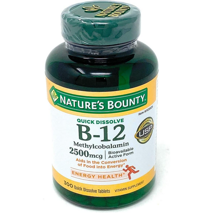 Product image of Nature's Bounty Quick Dissolve Fast Acting 2500 mcg Vitamin B-12 Methylcobalamin Natural Cherry Flavor (300 tablets)
