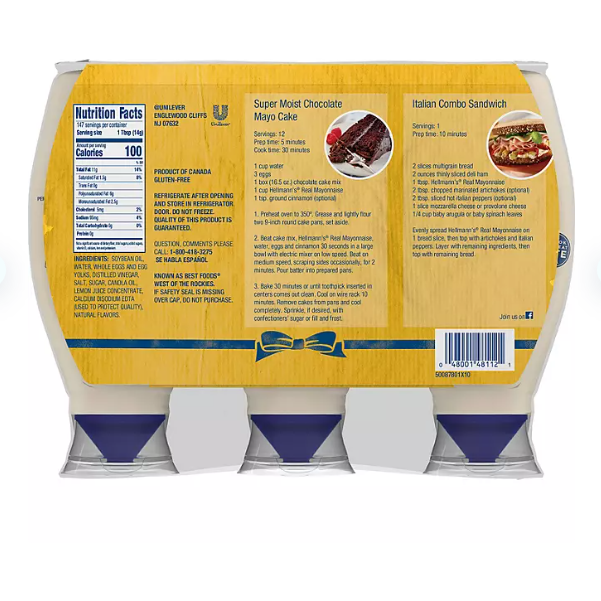 Product image of Hellmann's Real Mayonnaise (25 oz., 3 pk.)