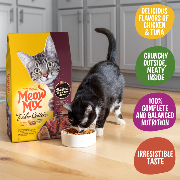 Product image of Meow Mix Tender Centers with Basted Bites, Chicken and Tuna Flavored Dry Cat Food, 13.5-Pound