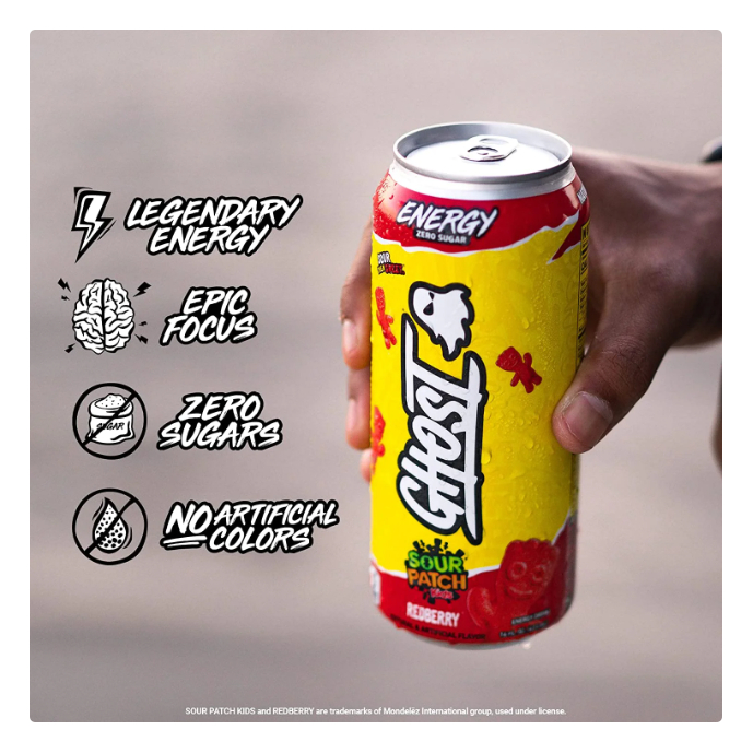 Product image of GHOST® ENERGY Zero Sugars Energy Drink, SOUR PATCH KIDS® Redberry, 16 fl oz Can