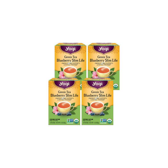 Product image of Yogi Tea Green Tea Blueberry Slim Life, Organic Green Tea Bags, 4 Boxes of 16