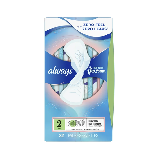 Product image of Always Infinity Feminine Pads with Wings, Size 2, Heavy Absorbency, Unscented, 32 Count