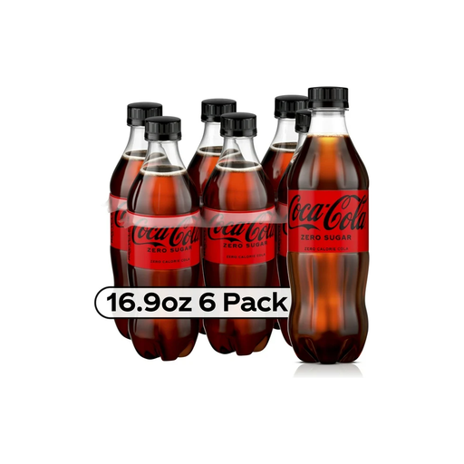 Product image of Coca-Cola Zero Sugar Soda Pop, 16.9 fl oz, 6 Pack Cans