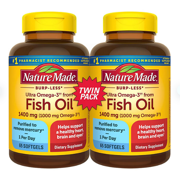 Product image of Nature Made Burp-Less Ultra Omega 3 from Fish Oil 1400 mg. Softgels (65 ct., 2pk.)
