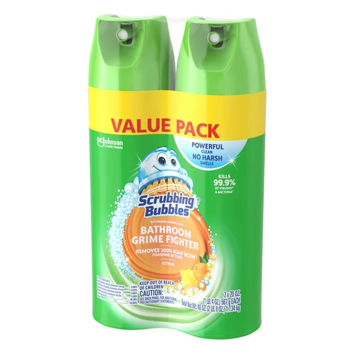 Product image of Scrubbing Bubbles Bathroom Grime Fighter Aerosol, Disinfectant Spray; Effective Tile, Bathtub, Shower and Overall Bathroom Cleaner (1 Aerosol Spray), Citrus, 20 Oz (Pack of 2)