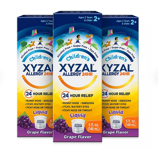 Product image of Xyzal Children's Allergy 24HR Oral Solution, Grape (3 pk., 5 fl. oz./pk.)