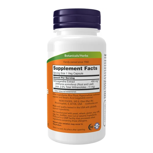 Product image of NOW Supplements, Ashwagandha (Withania somnifera) 450 mg (Standardized Extract), 90 Veg Capsules