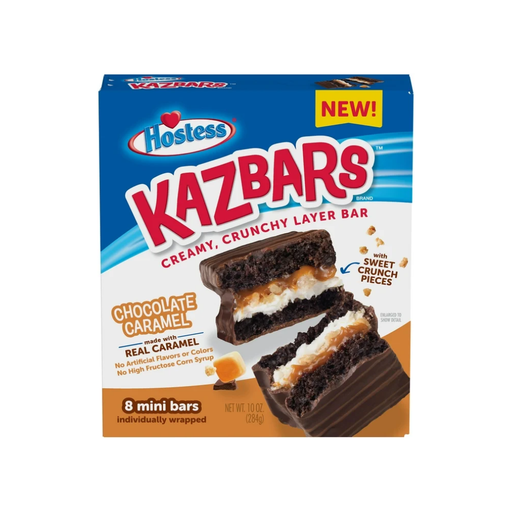 Product image of Hostess Chocolate Caramel Kazbars Creamy & Crunchy Layer Bar, Individually Wrapped, 8 Count 10 oz