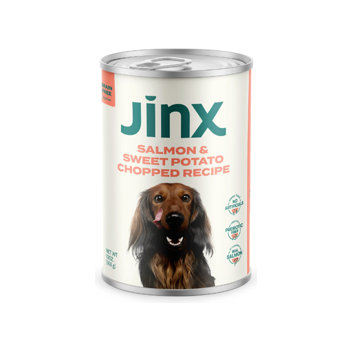 Product image of Jinx Chopped Salmon & Chicken Recipe Natural Wet Dog Food, Grain-Free, 13 oz.