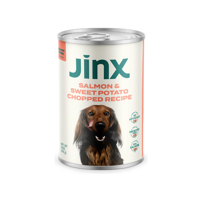 Product image of Jinx Chopped Salmon & Chicken Recipe Natural Wet Dog Food, Grain-Free, 13 oz.