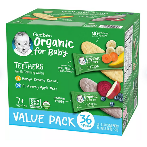Product image of Gerber Organic Gentle Teething Wafers, Variety Pack (36 ct.)