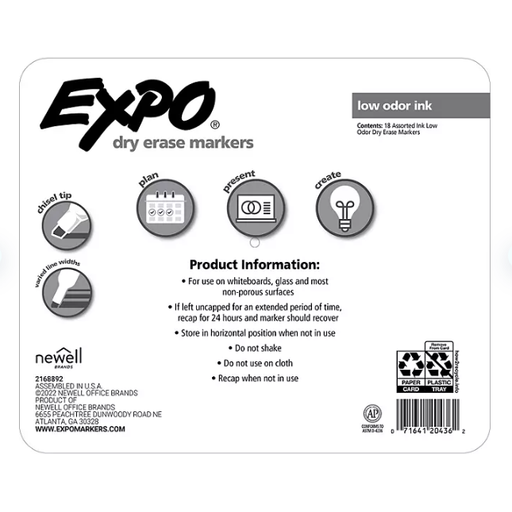 Product image of Expo Dry Erase Markers, Assorted Colors, Pack of 18