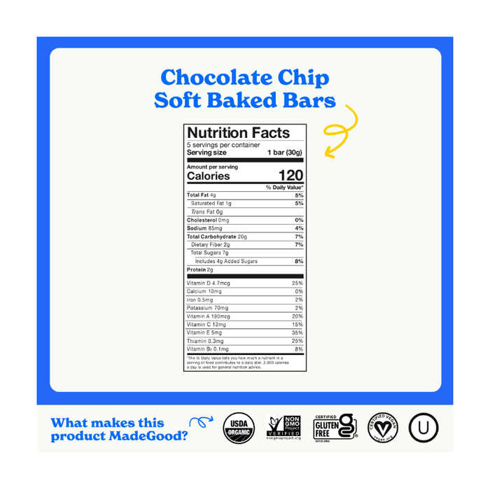 Product image of MadeGood Mornings Chocolate Chip Breakfast Bars, 5 Count