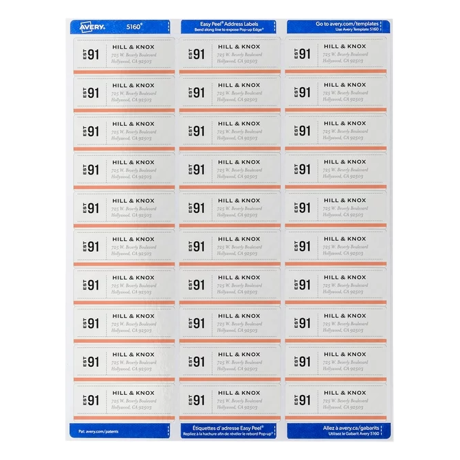 Product image of Avery Easy Peel Address Labels, Sure Feed Technology, White, 1" x 2-5/8", Laser, Inkjet, 300 Labels 0.352 lb