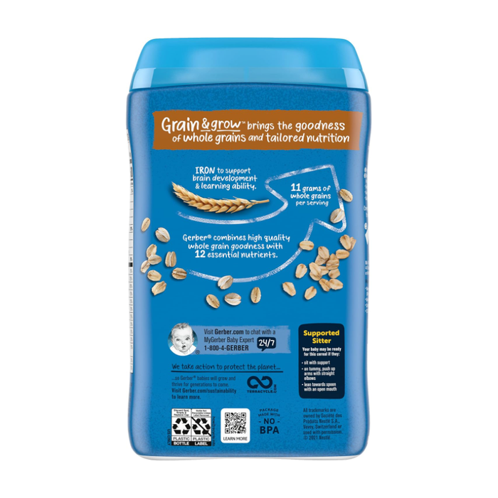 Product image of Gerber 1st Foods Cereal for Baby Grain & Grow Baby Cereal, Oatmeal, 8 oz Canister (Pack of 3)