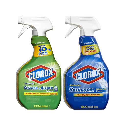 Product image of Clorox Clean-Up All Purpose Cleaner with Bleach, Original, 32 Ounce, and Clorox Disinfecting Bathroom Cleaner, Bleach Free, 30 Ounce