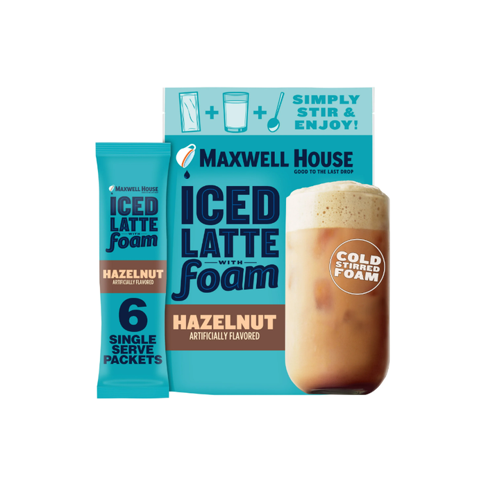 Product image of Maxwell House Iced Latte with Foam - Hazelnut Flavor | 6 Single Serve Packets