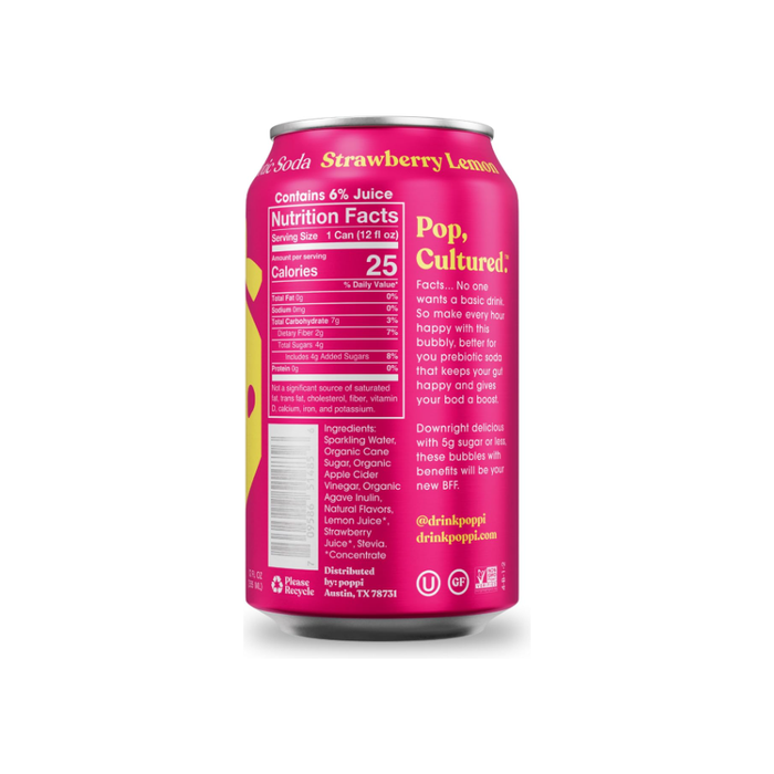 Product image of Poppi Prebiotic Soda, Strawberry Lemon, 12 fl oz
