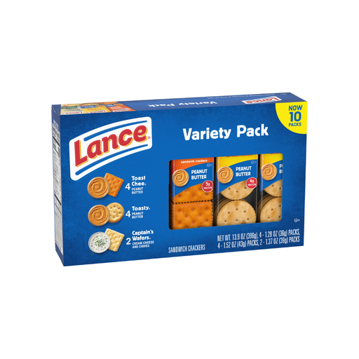 Product image of Lance Sandwich Crackers, Variety Pack, 3 Flavors, 10 Individually Wrapped Packs, 6 Sandwiches Each