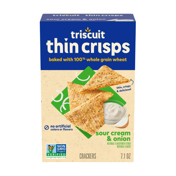 Product image of Triscuit Thin Crisps Sour Cream & Onion Whole Grain Wheat Crackers, 7.1 oz