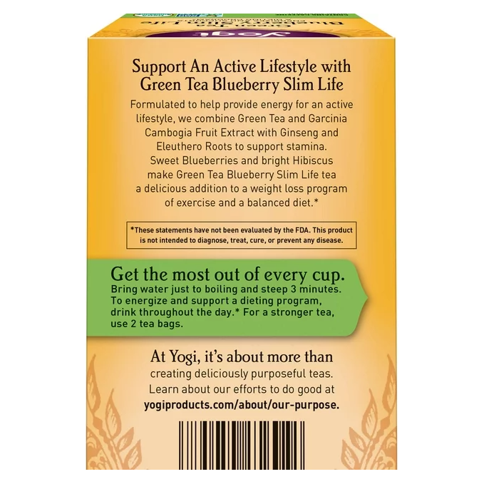 Product image of Yogi Tea Green Tea Blueberry Slim Life, Organic Green Tea Bags, 4 Boxes of 16