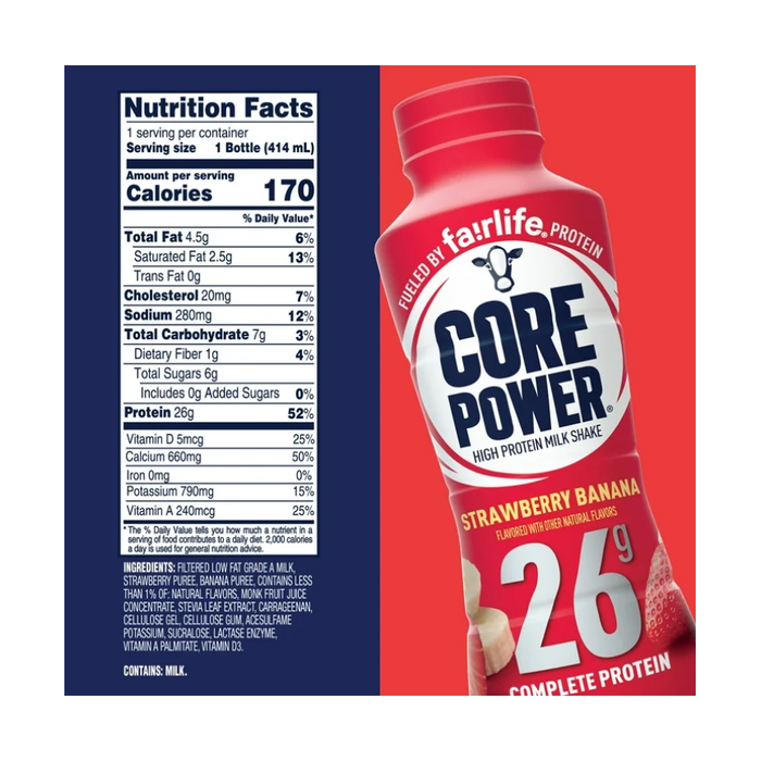 Product image of Core Power Protein Shake with 26g Protein by fairlife Milk, Strawberry Banana, 14 fl oz