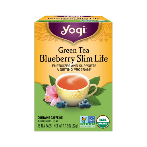 Product image of Yogi Tea Green Tea Blueberry Slim Life, Organic Green Tea Bags, 4 Boxes of 16