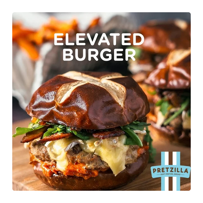 Product image of Pretzilla Soft Pretzel Burger Buns, Vegan, Non-GMO, 12.8 oz, 4 Count