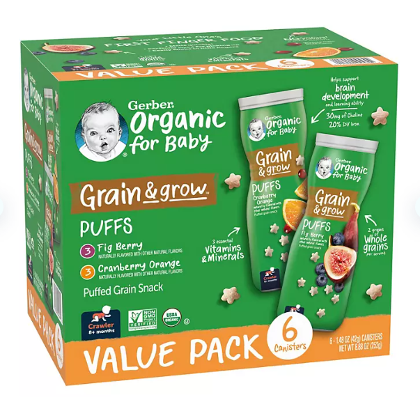 Product image of Gerber Organic Puffs, Variety Pack (1.48 oz., 6 pk.)