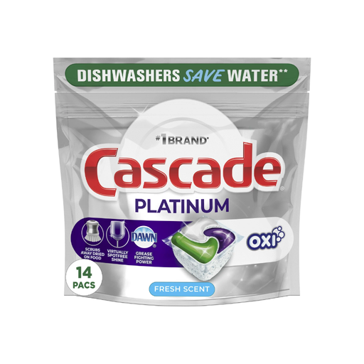 Product image of Cascade Platinum + Oxi Dishwasher Pods, Action Pacs Dishwasher Detergent Pods, Fresh Scent, 14 Ct