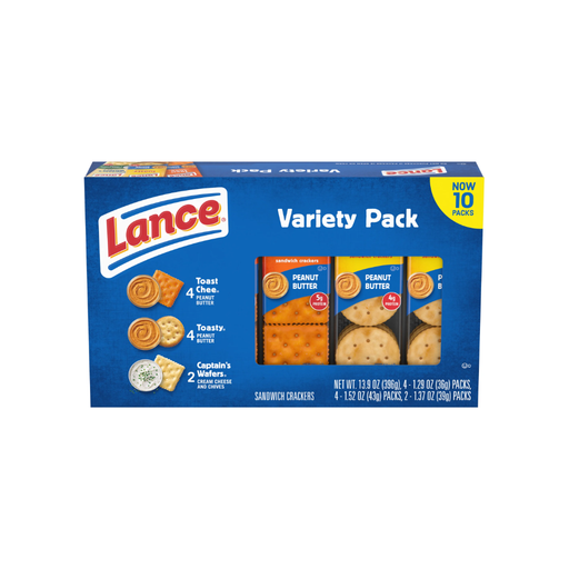 Product image of Lance Sandwich Crackers, Variety Pack, 3 Flavors, 10 Individually Wrapped Packs, 6 Sandwiches Each