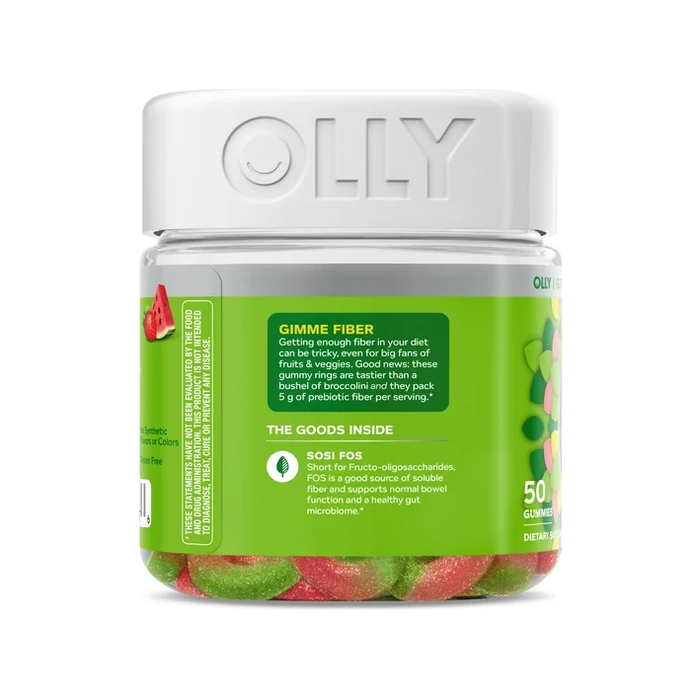 Product image of OLLY Fiber Gummy Rings Supplement, 5g Prebiotic Fiber,Fructo-oligosaccharides (FOS), Strawberry Watermelon, 50 Ct