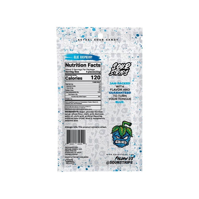 Product image of Sour Strips Blue Raspberry Candy - 3.4oz