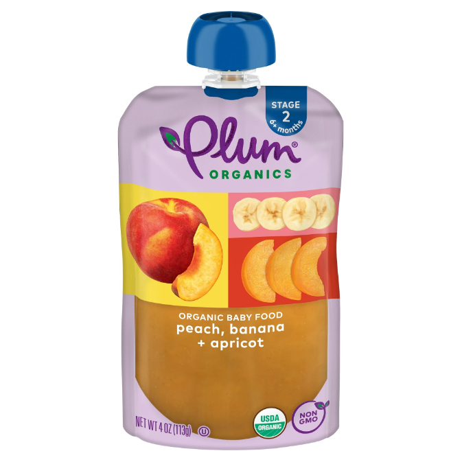 Product image of Plum Organics Stage 2 Organic Baby Food, Peach, Banana, and Apricot, 4 oz Pouch