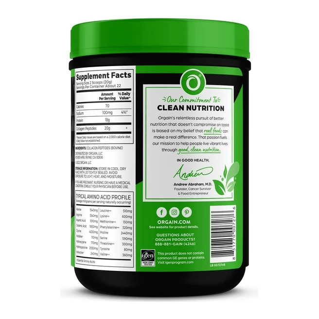 Product image of Orgain Hydrolyzed Grass Fed Collagen Peptides Powder, Unflavored, 20g Collagen, 1lb