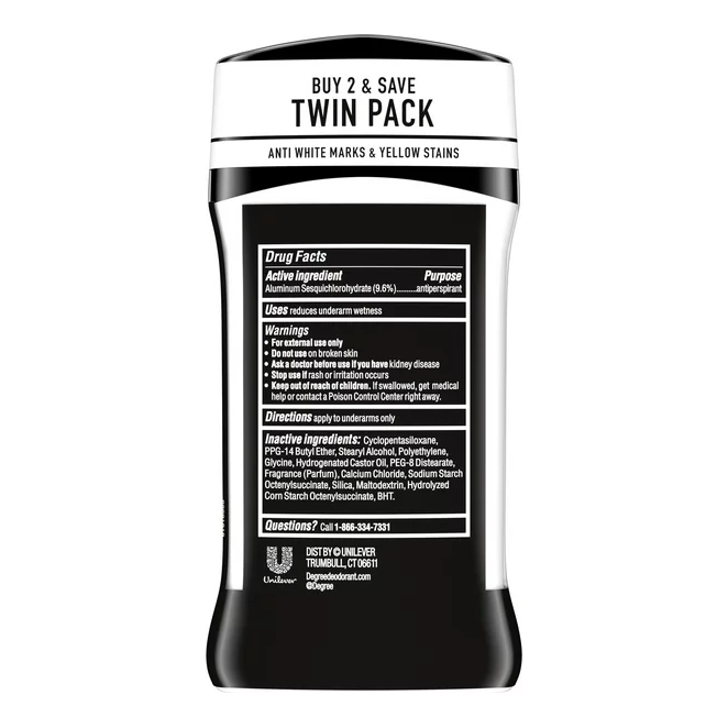 Product image of Degree Men UltraClear 72H Antiperspirant Deodorant Black+White, 2.7 oz, 2 Count