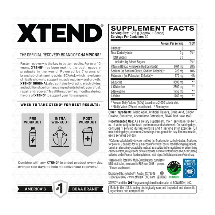 Product image of XTEND Original BCAA Post Work Muscle Recovery & Hydration Amino Acids, Watermelon, 30 Servings