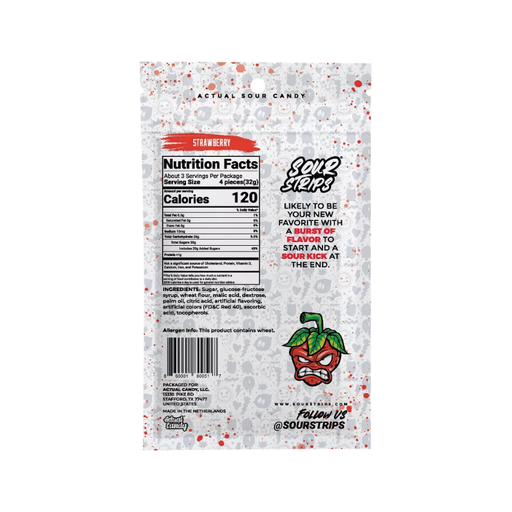 Product image of Strawberry Sour Strips Candy - 3.4oz