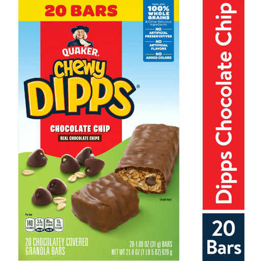 Product image of Quaker Chewy Dipps Granola Bars, Chocolate Chip, 20 Pack